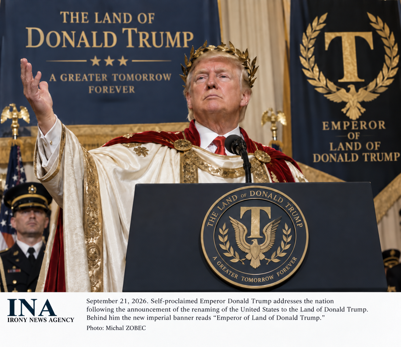 Trump se prohlásil císařem, Spojené státy se přejmenují na Zemi Donalda Trumpa